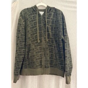 Graphic Zip Up Hoodie Saint Boombox Print Green Medium Y2K Streetwear